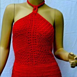 Ralph Lauren Cotton Knit Halter Top L Cruise Red